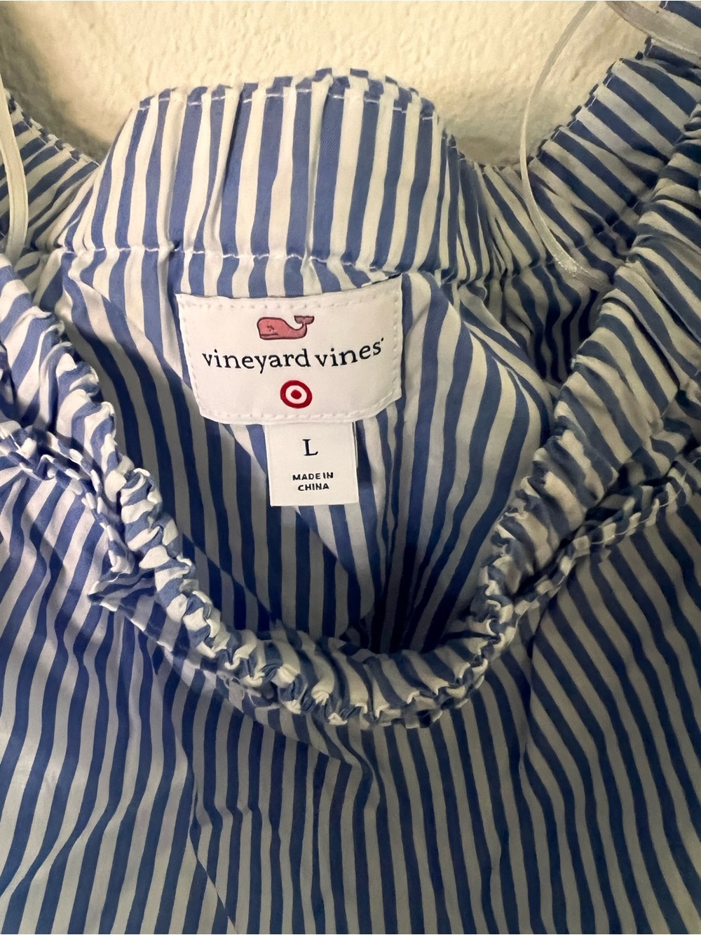 Vineyard Vines Blue and White Striped Off-Shoulder Blouse